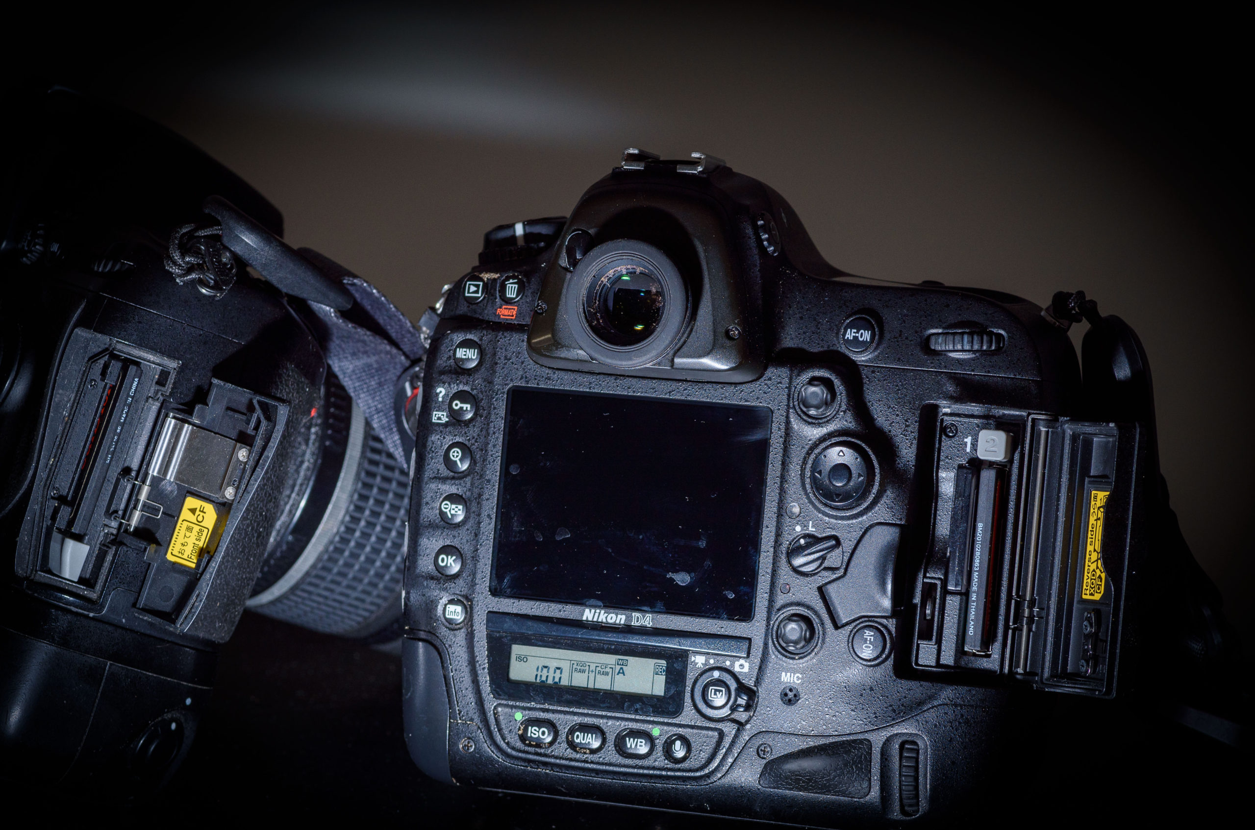 Nikon D4 and Nikon D700. Card slots.