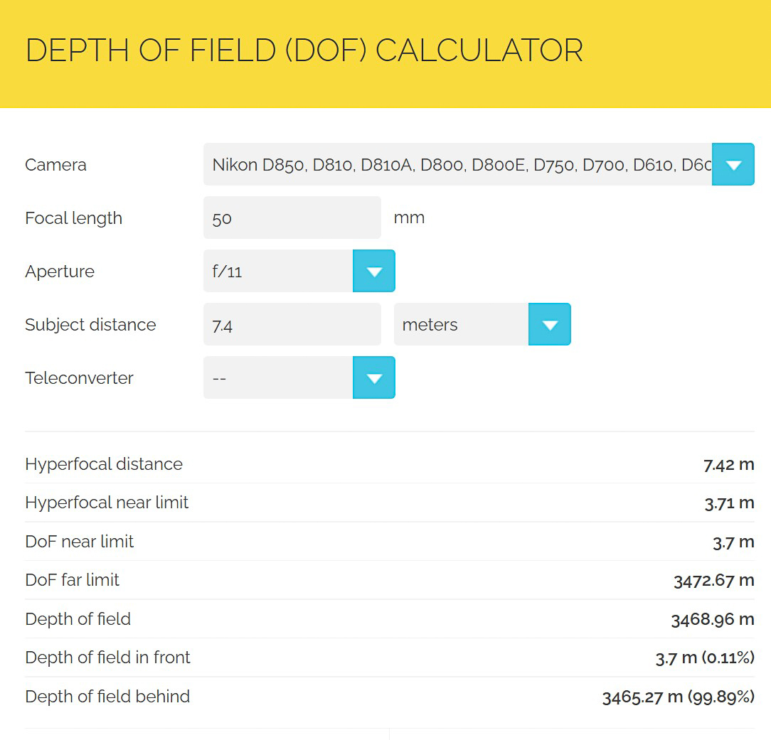 DOF calculator from Photopills