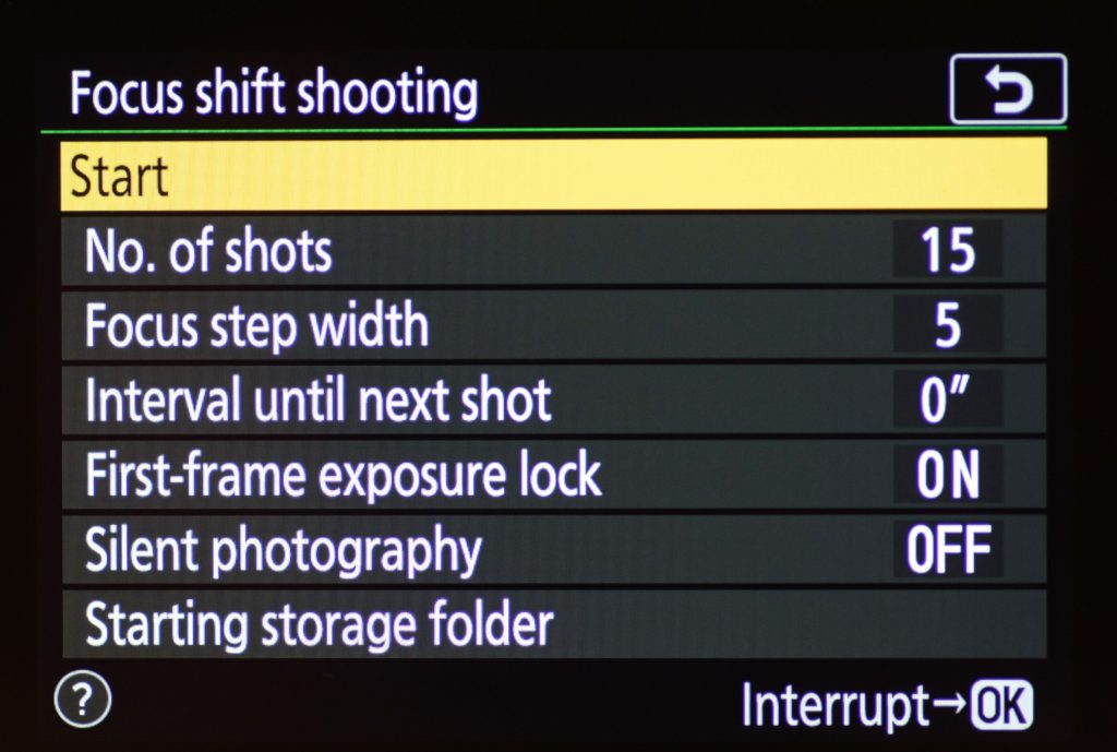 focus shift shooting menu