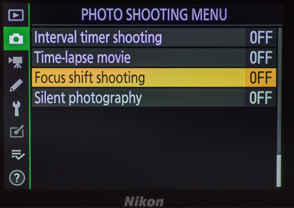 focus shift shooting menu