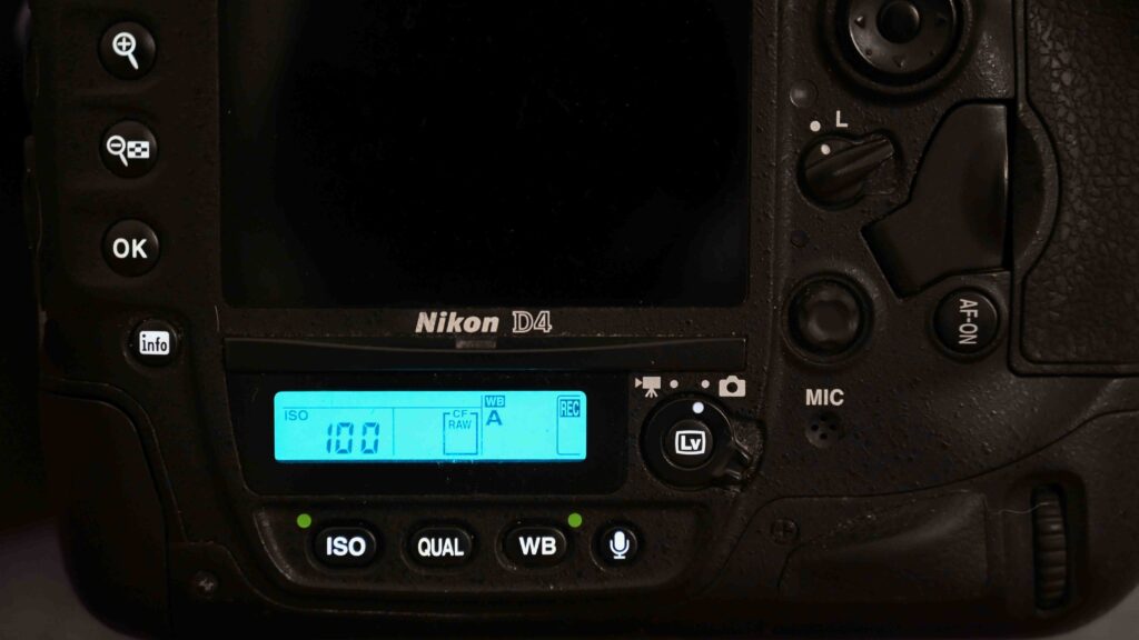 The Nikon D4 rear with backlit buttons.